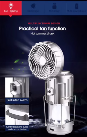 Multifunctional Solar Camping Light with Fan Waterproof Lantern Tent Light for Outdoor (13)