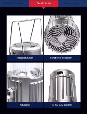 Multifunctional Solar Camping Light with Fan Waterproof Lantern Tent Light for Outdoor (14)